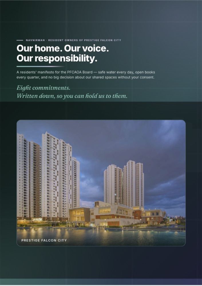 Cover of the Navnirman manifesto: Our home. Our voice. Our responsibility.